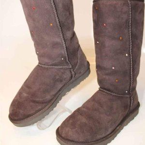 UGG Australia Brown Sheepskin Shearling Studded Gemstone Crystal Boots 7